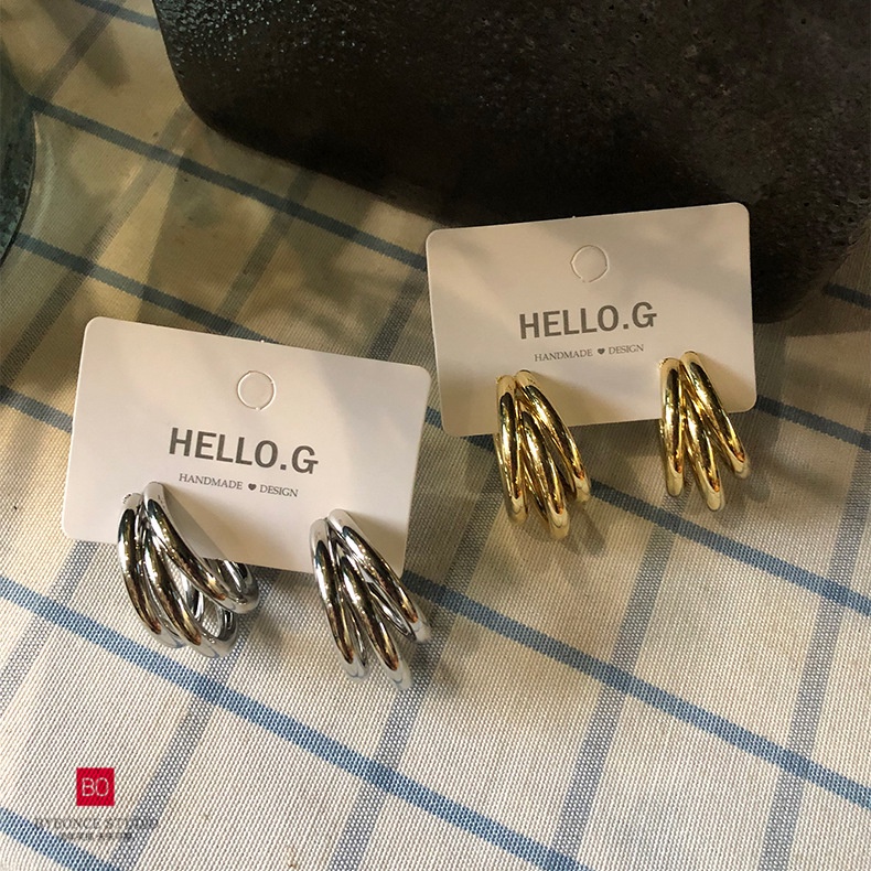 Khuyên Tai Kim Loại Nhiều Lớp Phong Cách Âu Mỹ Đơn Giản