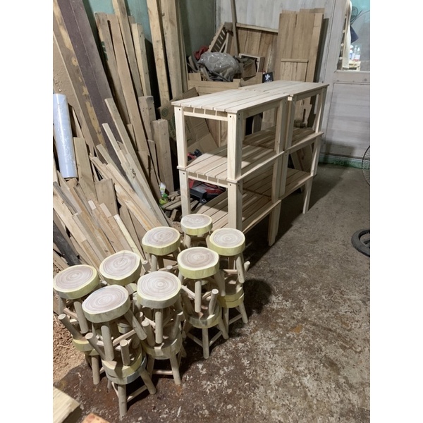 Đôn gỗ mini nguyên khối , Gỗ Tự Nhiên / Đường kính 19 ~ 22cm , cao 20cm