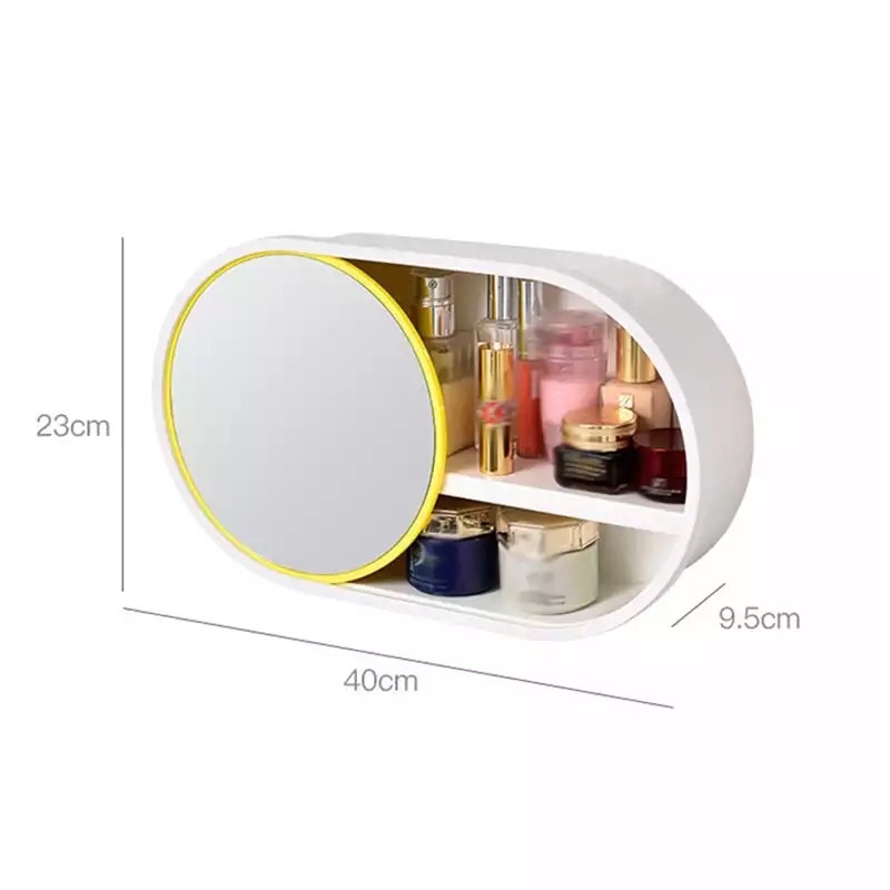 Kệ đựng mỹ phẩm treo tường bầu dục kèm gương