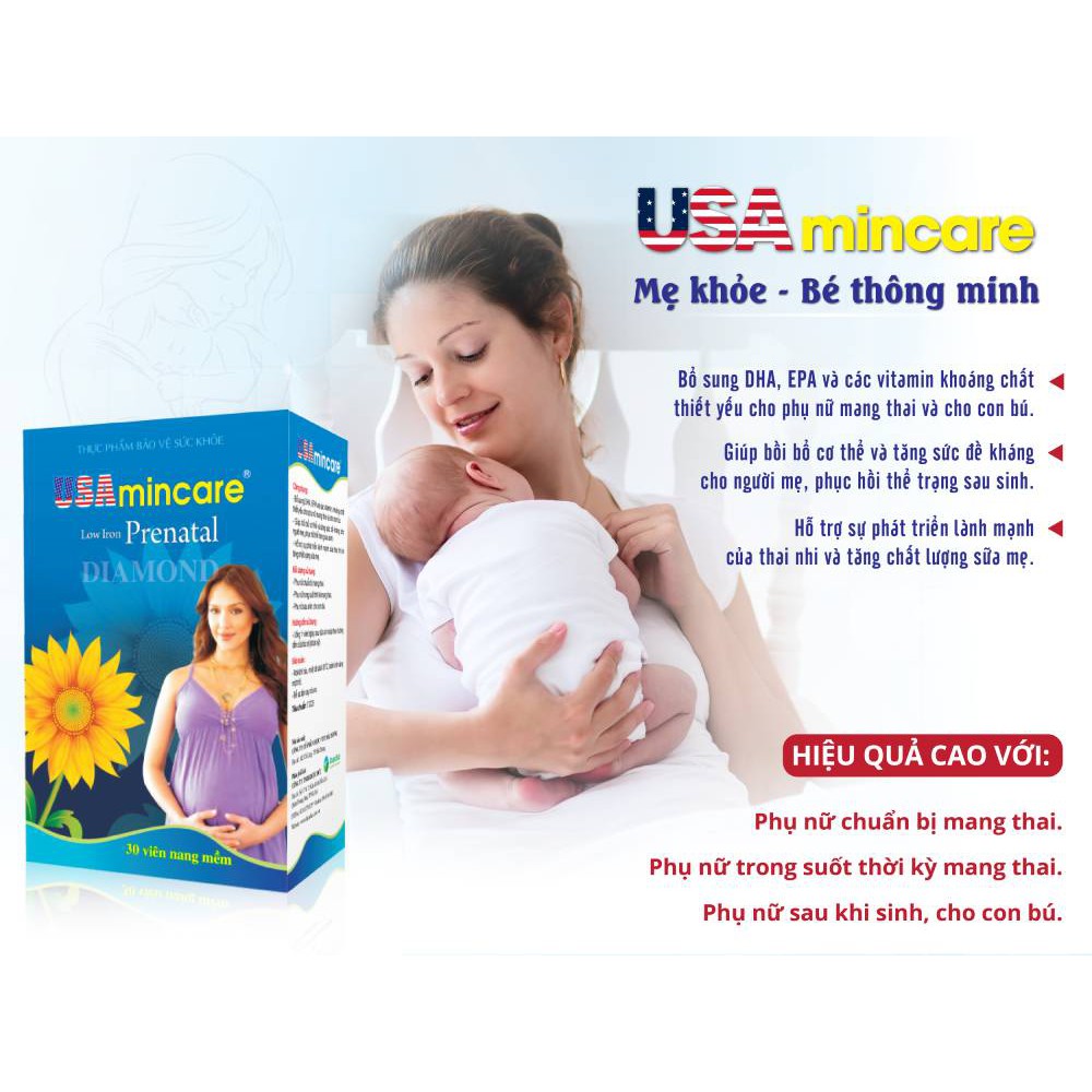 Viên uống bổ bầu US Mincare – Bổ sung dưỡng chất thiết yếu cho mẹ bầu và thai nhi - hộp 30 viên Hàng Chính Hãng Công Ty