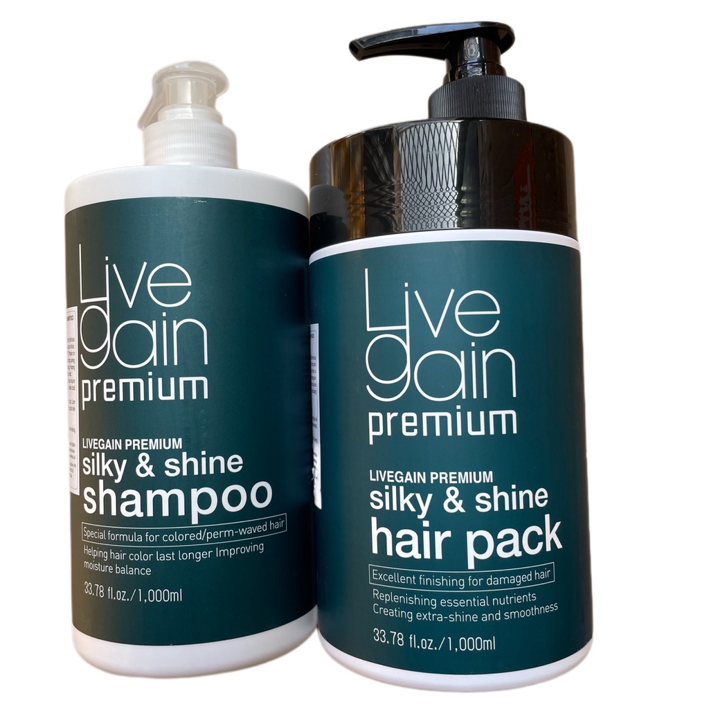 Gội và hấp giữ màu nước hoa Livegain Premium Silky & Shine 1000mlx2