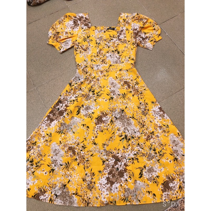 [Ảnh + Video Thật] Đầm Xoè Hoa Ngắn Tay Cổ Vuông Chất Lụa Hàn Siêu Mát, Váy Hoa Xoè Tôn Dáng Phù Hợp Dự Tiệc Du Lịch | BigBuy360 - bigbuy360.vn