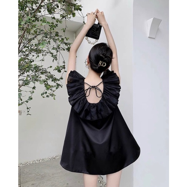ELLY DRESS cổ đính nơ dáng xòe chất phi mềm