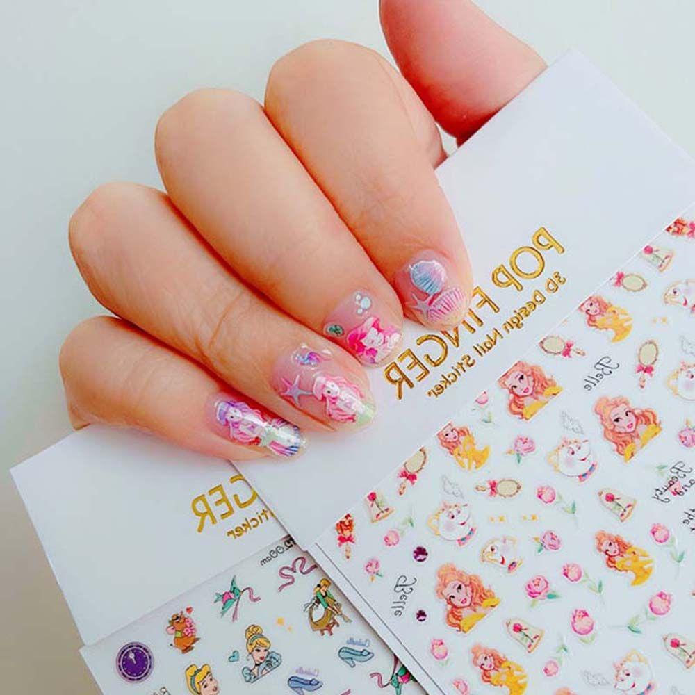 QQMALL Sticker Dán Trang Trí Móng Tay Hình Công Chúa Elsa Và Anna