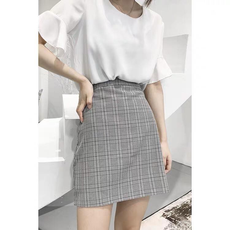 Chân váy cạp cao họa tiết caro thời trang | BigBuy360 - bigbuy360.vn