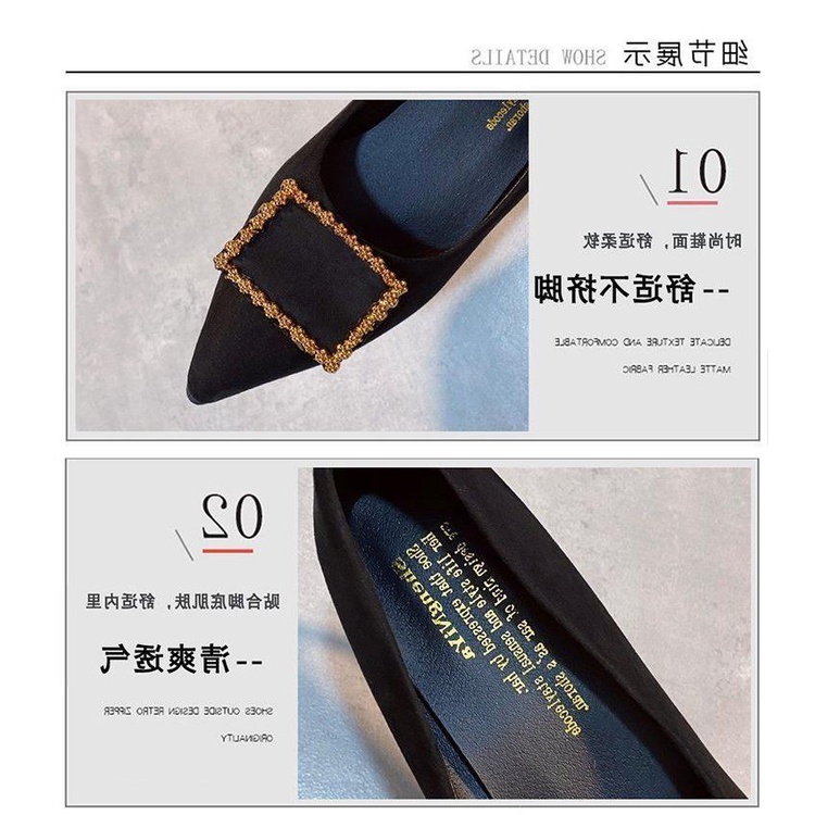 High Heels Female Pointed Toe 2020 Autumn New Korean Style Buckle Black Work Shoes Shallow Mouth Stiletto Professional S