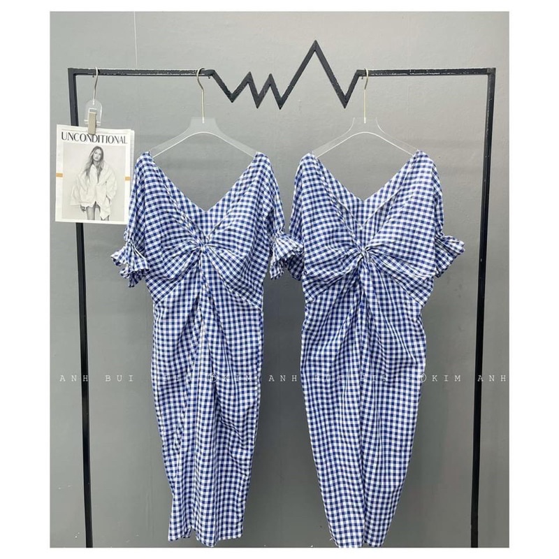 VÁY KẺ XANH MẶC 2 KIỂU