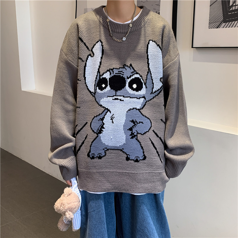 Áo Sweater Dáng Rộng Dày Dặn In Họa Tiết Hoạt Hình Phong Cách Hàn Quốc Cho Nam