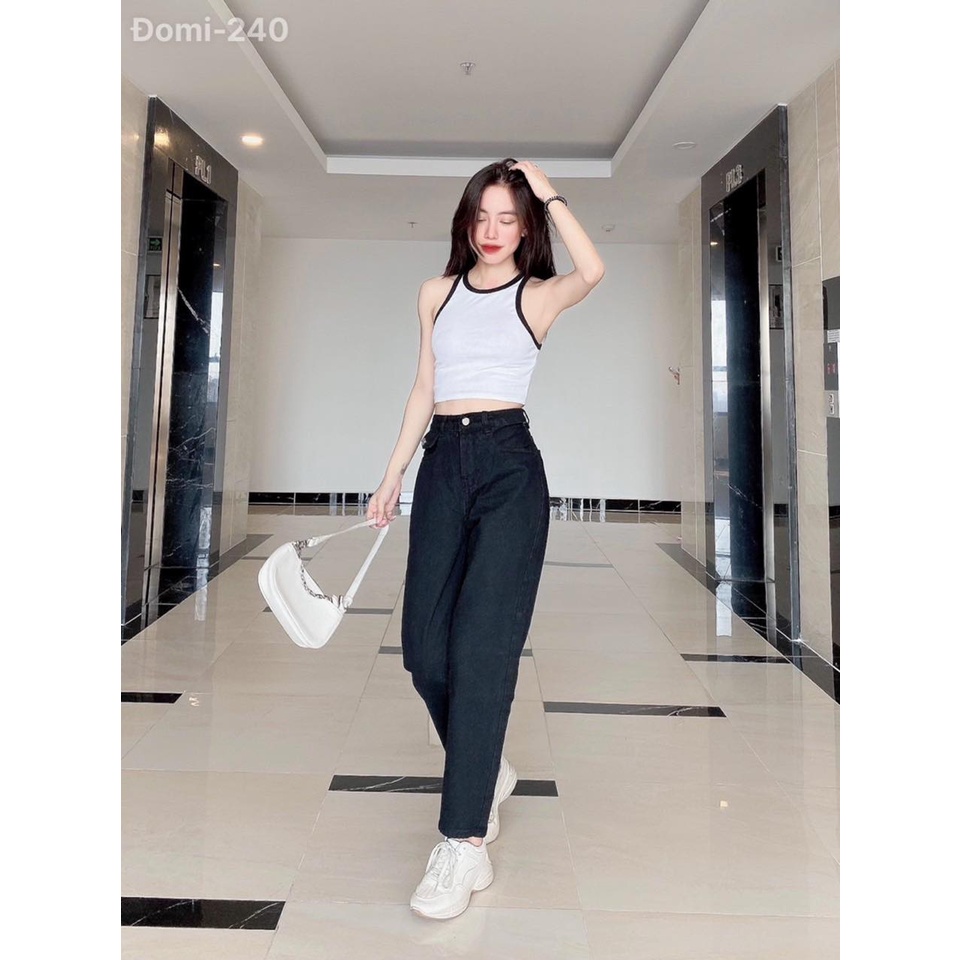 Quần Jean Boy Đen Nắp Túi Cạp 2 Khuy Co Giãn Sang Chảnh, Tôn Dáng Cho Nữ - CiCi Jeans