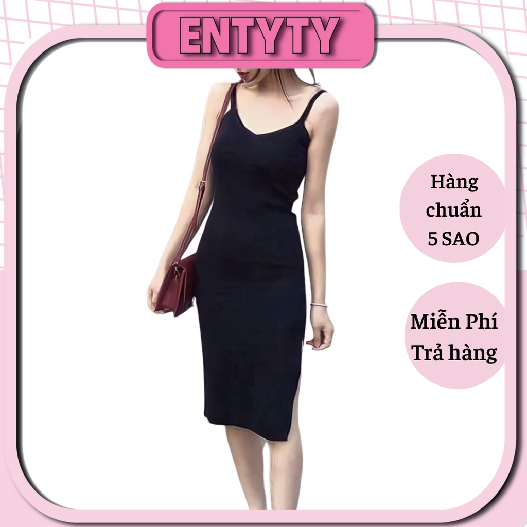 Đầm 2 Dây Cổ Tim Body Xẻ Dùi Vải Co Giãn Tốt