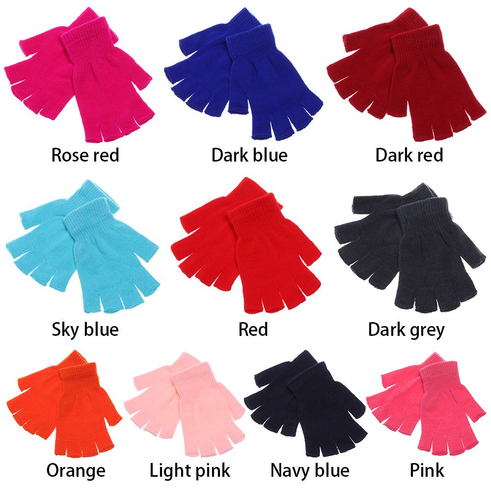 Găng tay dệt kim hở ngón mềm mại giữ ấm màu kẹo dành cho nam nữ