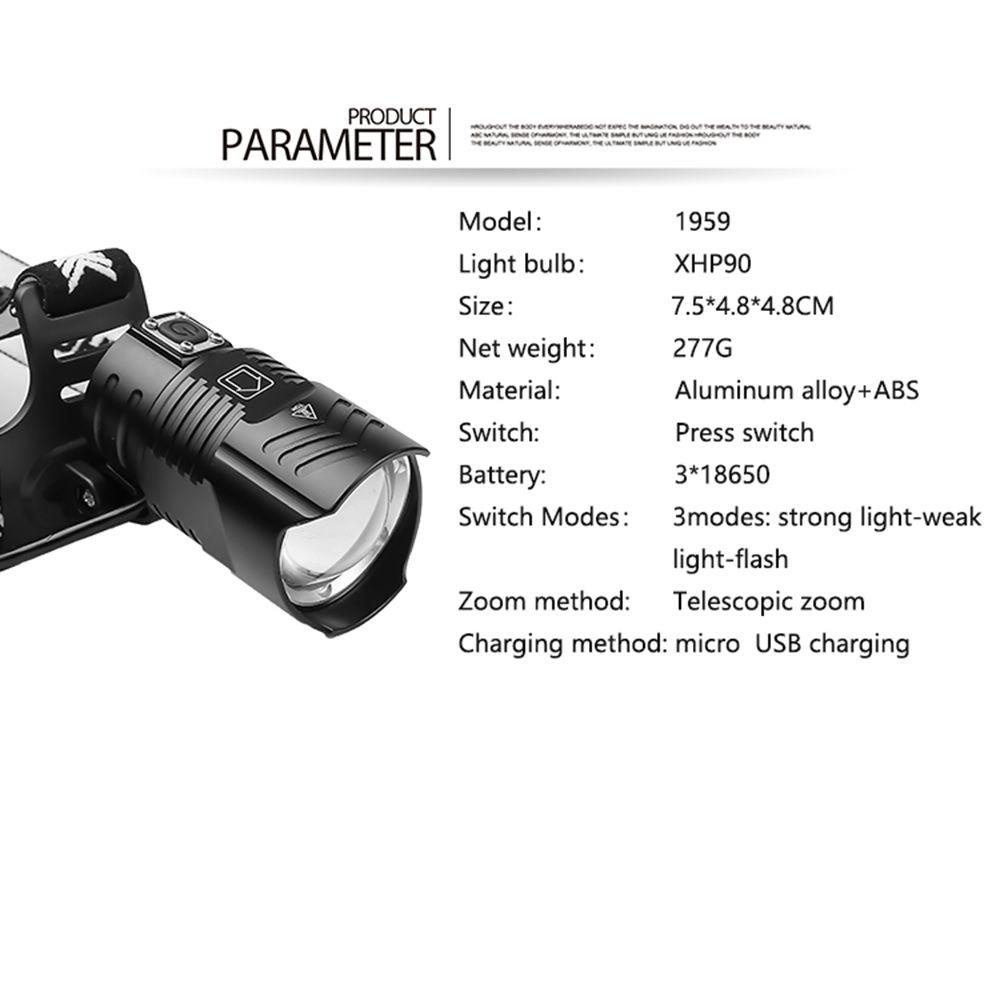 GOGOUP Đèn Pin Đeo Trán XHP90 P90 Cổng Sạc USB