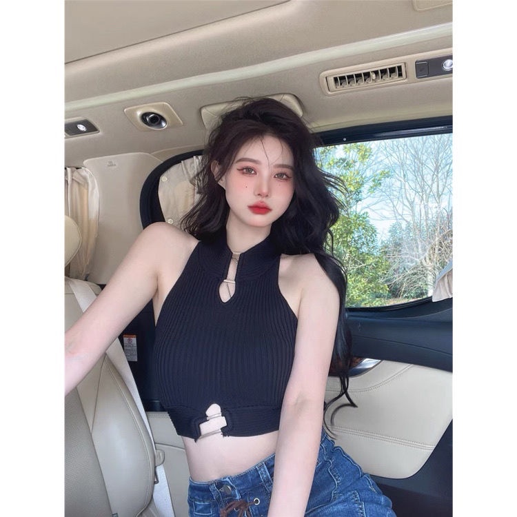 Áo Dệt Kim Hai Dây Màu Trắng Khoét Rỗng Thời Trang Mùa Hè Hàng Mới Dành Cho Bạn Nữ