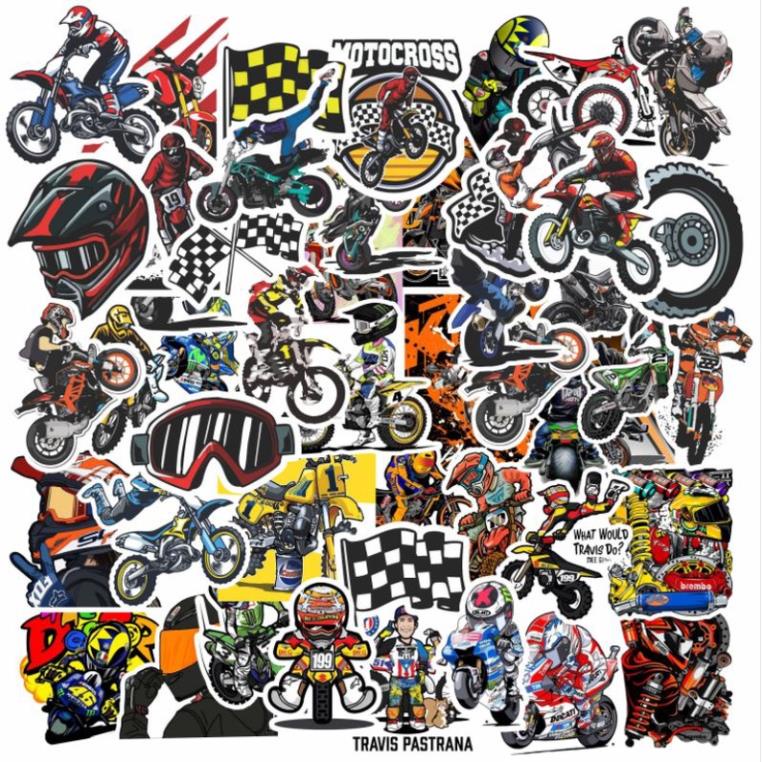 Bộ 200 sticker chủ đề motobike/ racing boy cá tính chống nước dán trang trí vali mũ bảo hiểm xe máy laptop điện thoại