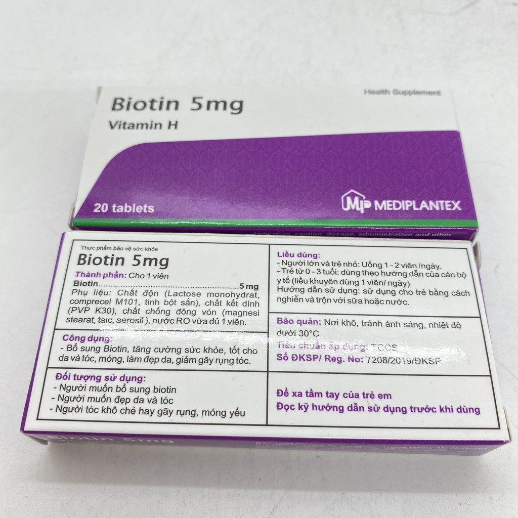 Viên uống BIOTIN 5MG hộp 20 viên- VITAMIN H cho tóc khỏe,da đẹp