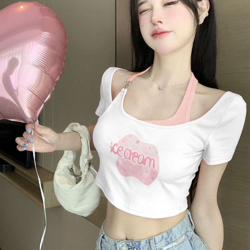 Áo Croptop Ngắn Tay Thời Trang Mùa Hè Quyến Rũ Cho Nữ