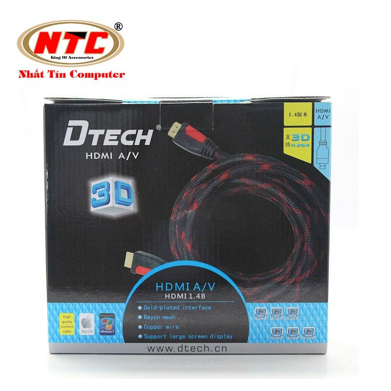 Cáp HDMI 10m loại tròn DTECH DT-6610 hỗ trợ Full 3D (Đen)