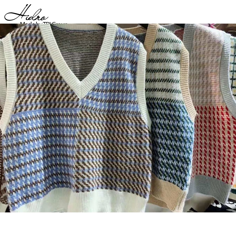 Áo Gile Len Cổ V Chất Dày Dặn Nhiều Màu Vintage Phong Cách Hàn Quốc | BigBuy360 - bigbuy360.vn