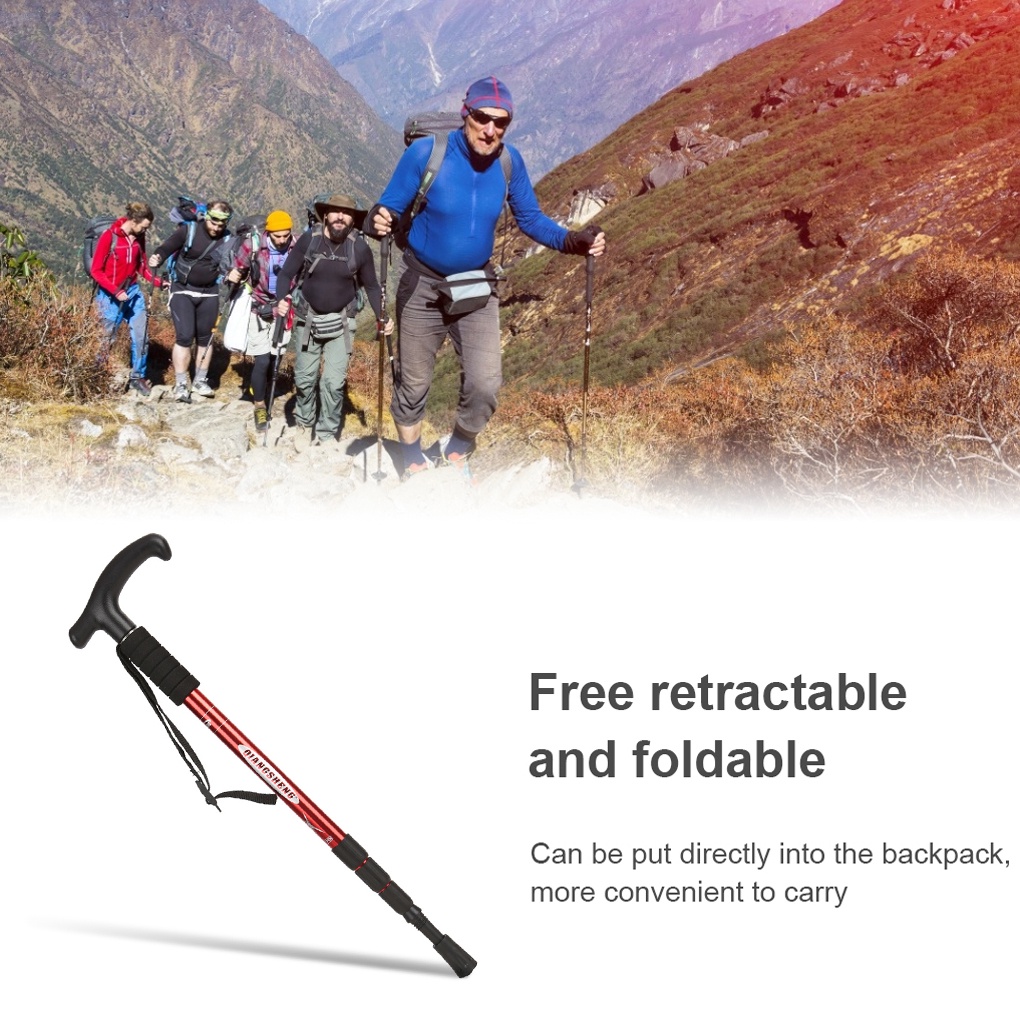 [Global] Trekking Poles Hiking Walking Sticks T Grip Mountaineering Backpacking Crutch Aluminum Alloy Anti-shock