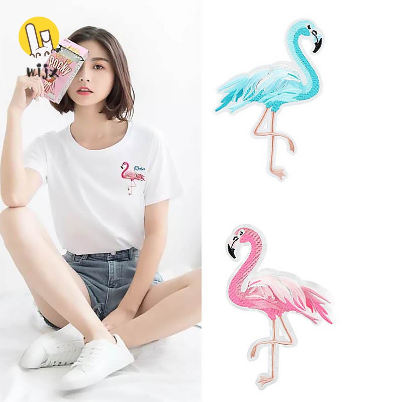 WiJx Garment Accessories Embroidered Edge Small Fresh Flamingos Embroidery Cloth Stickers Sew Patches DIY Subsidies .VN