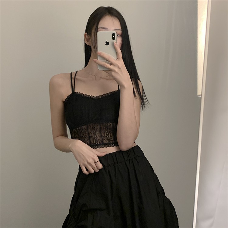 Áo Hai Dây Phối Ren Có Đệm Ngực Và Lưng Đẹp Kiểu Hàn