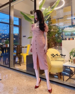 Đầm body caro cổ U thắt eo
