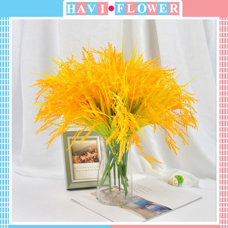 Hoa giả - Bông lúa giả Havi 40cm cành 5 nhánh trang trí giống thật