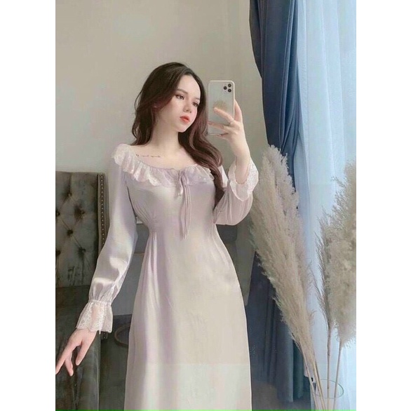 Váy ngủ lụa tiểu thư sexy cao cấp Đầm mặc nhà siêu quyến rũ