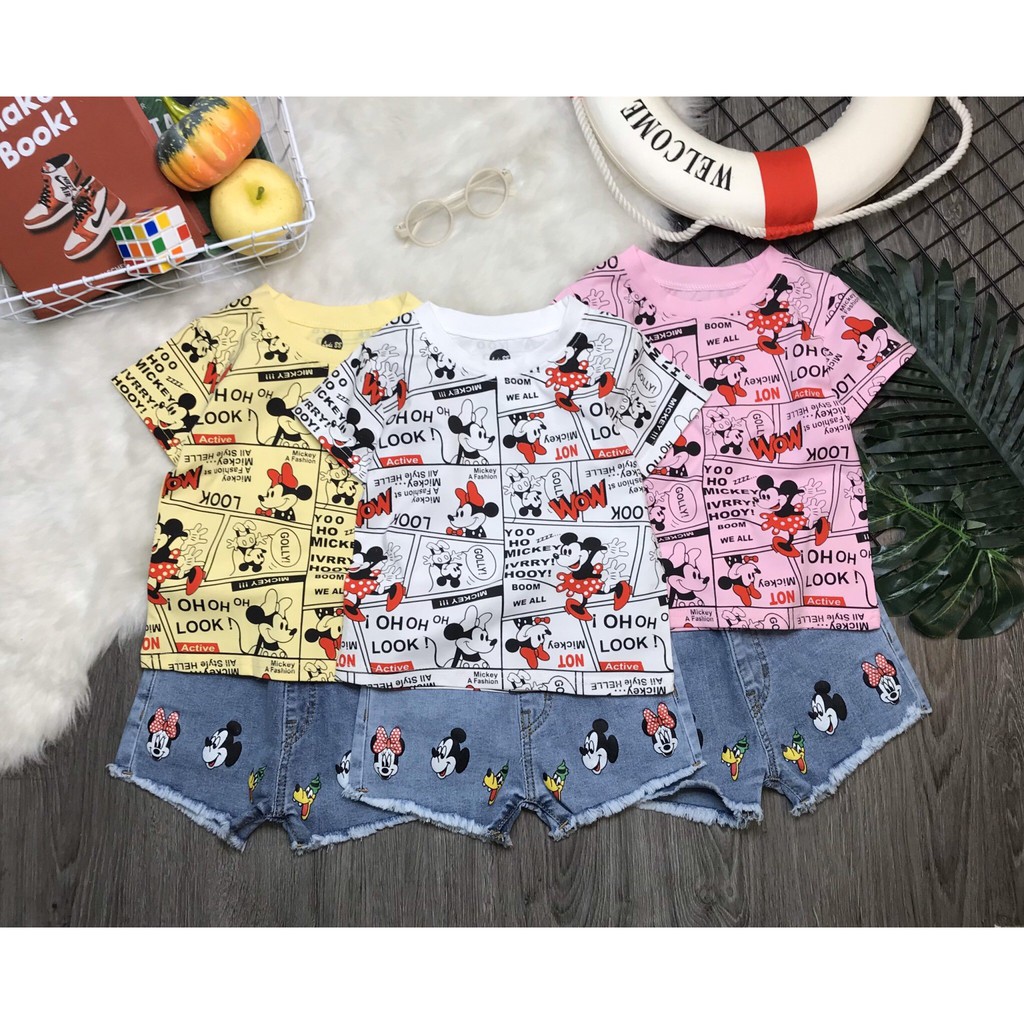 SÉT ÁO MICKEY PHỐI QUẦN SHORT JEAN BÉ GÁI