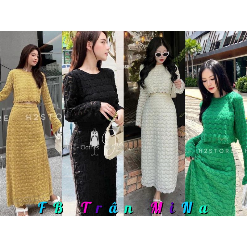 Set áo crop ren tay dài phối chân váy ren dáng dài tiểu thư sang chảnh SHOP XÃ LỖ HÀNG LOẠI 1