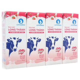 Sữa tươi tiệt trùng Lothamilk hương dâu ( Lốc 4 hộp × 180ml )