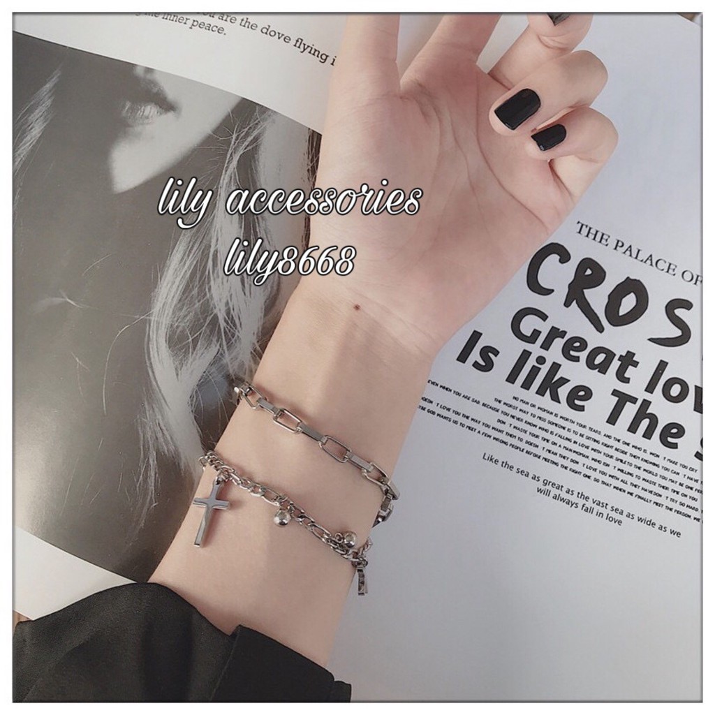 lắc tay vòng tay thánh giá dây xích 2 lớp unisex