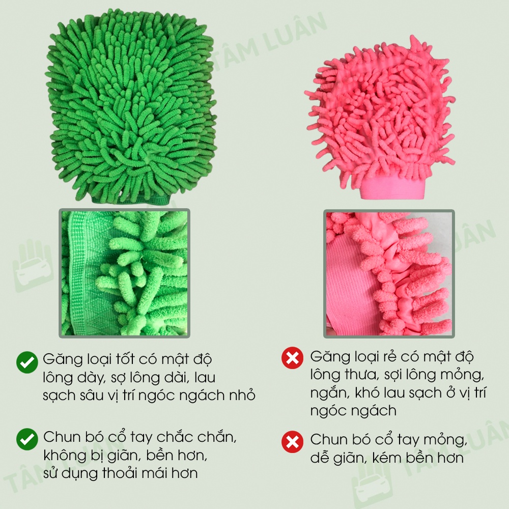 Găng tay rửa xe ô tô chuyên dụng Tâm Luân, sợi vải mịn, thấm hút tốt, không lo xước sơn, không trầy xước kính