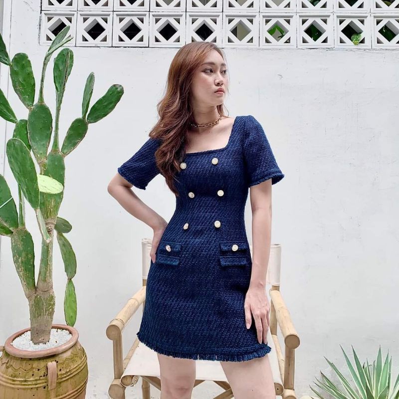 Oversized Shop - Đầm dạ tweed, đầm công sở, đầm dạo phố, dáng chữ A, đầm ôm