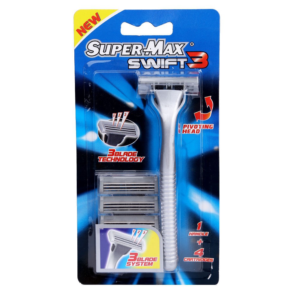 Dao cạo râu 3 lưỡi Supermax Swift 3 (vỉ 1 cây + 4 lưỡi dao)