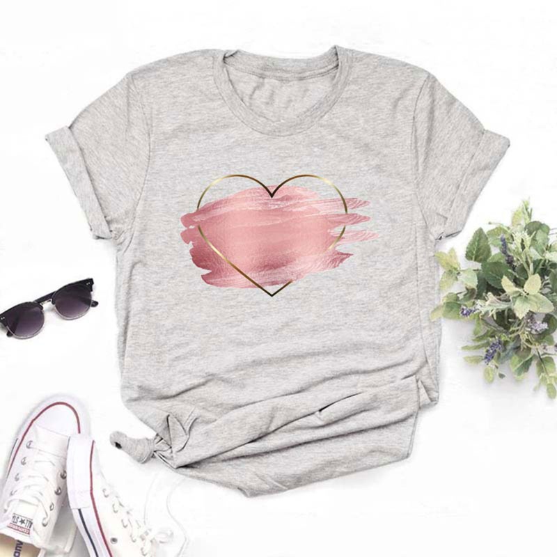 Áo Thun T-Shirt Tay Ngắn Cổ Tròn In Hình Trái Tim Họa Tiết Da Báo Dành Cho Nữ