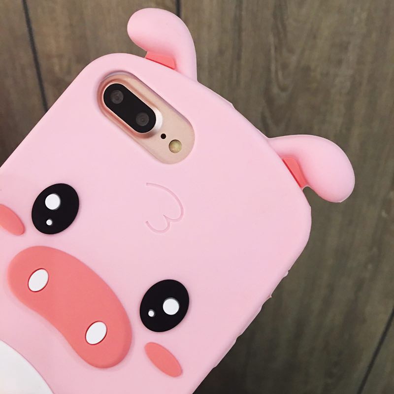 Ốp điện thoại cao su mềm họa tiết 3D heo dễ thương cho iPhone X 7 8 6 6s Plus