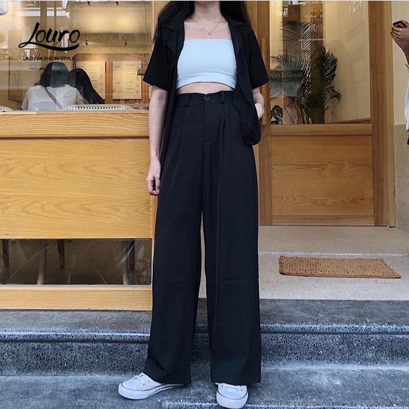 Quần ống rộng Louro L3001 1 cúc cạp cao,CÓ ẢNH THẬT dáng quần ống rộng vải cao cấp, kiểu dáng đơn giản lên dáng cực đẹp | BigBuy360 - bigbuy360.vn