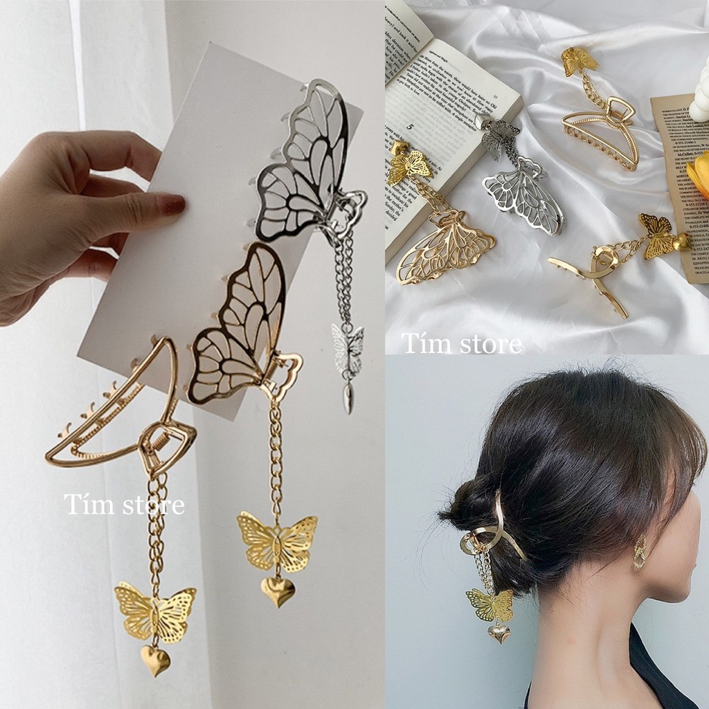 Kẹp bấu tóc kim loại hình bướm cao cấp TIMSTORE phụ kiện thời trang búi tóc phongc ách hàn quốc