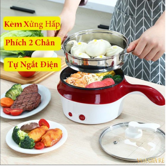 [FREESHIP❤️] NỒI LẨU ĐIỆN MINI CHỐNG DÍNH ĐA NĂNG 2 TẦNG KÈM VỈ HẤP, RÁN CHIÊN