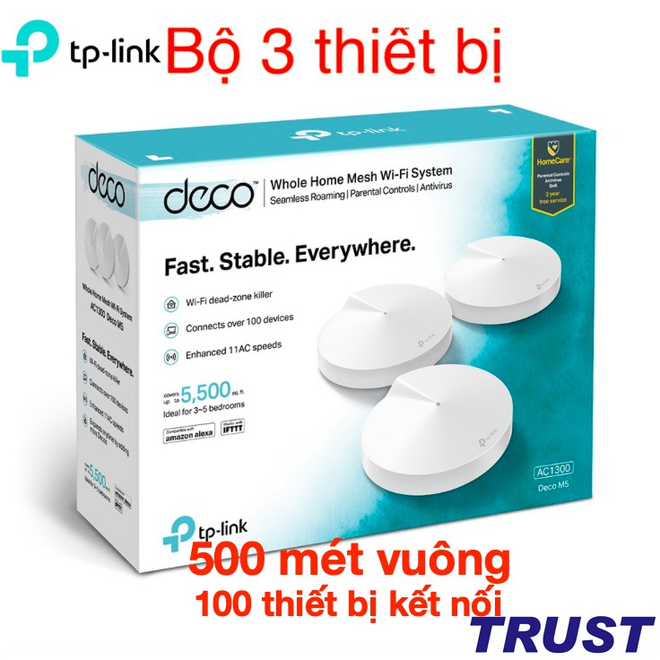 TP-Link AC1300 Hệ thống Wifi Mesh cho Gia đình cho độ phủ wifi tuyệt vời- Deco M5(3-pack) - Hàng Chính Hãng