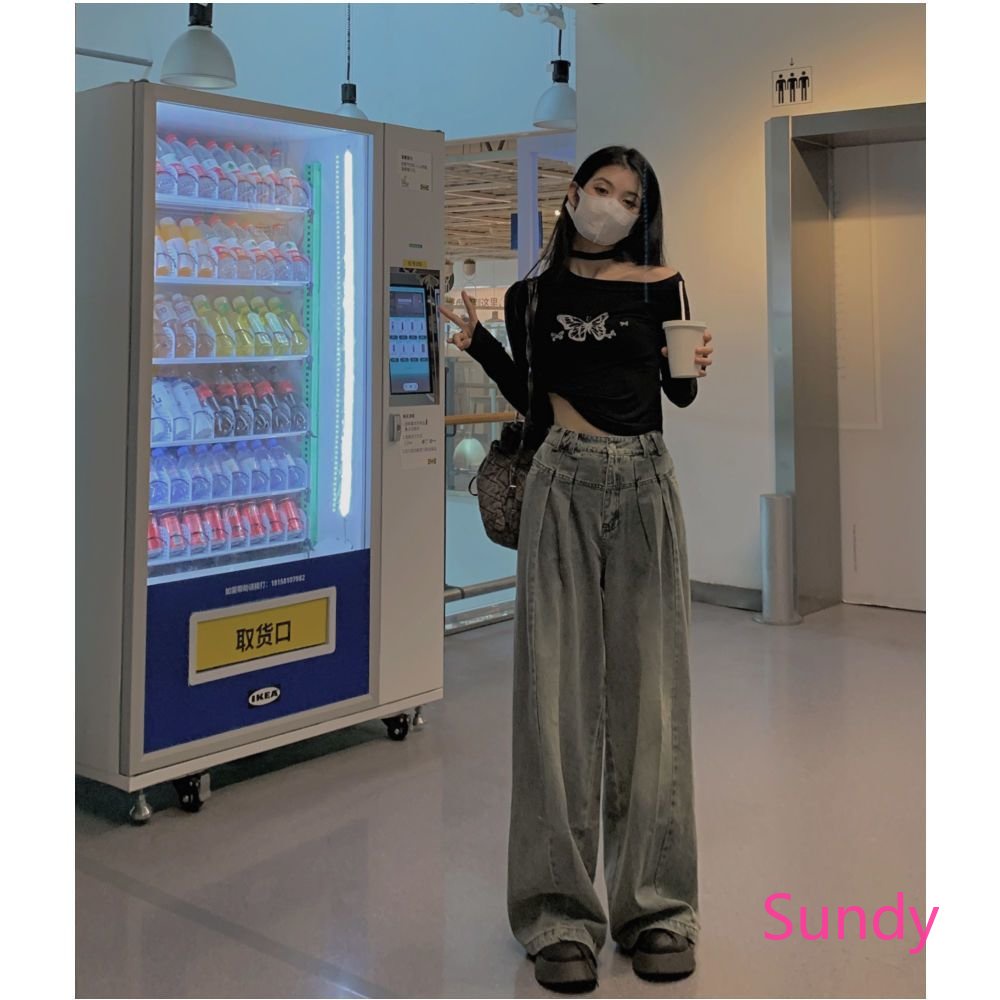 Áo Thun Tay Dài Trễ Vai In Họa Tiết Bướm Thời Trang Mùa Thu Phong Cách Hàn Quốc Cho Nữ