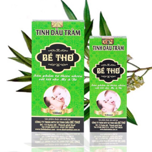 [CHÍNH HÃNG] Dầu tràm nguyên chất Huế, hiệu Bé Thơ (lô gô thương hiệu in trên chai) loại 50ml