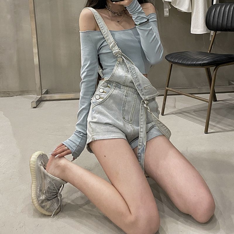 Quần yếm denim lưng cao form rộng kiểu dáng hợp thời trang
