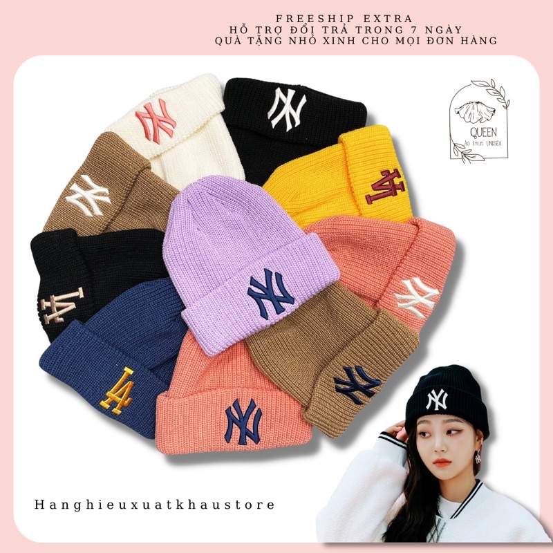 Mũ Len MLB unisex Beanie Kiểu Dệt Kim Thiết Kế Đơn Giản Hợp Thêu Chữ Thời Trang Cho Nữ