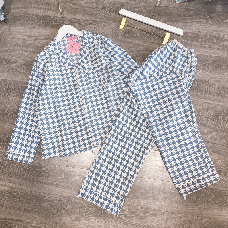 Bộ pijama mặc nhà nữ tay dài quần dài hoạ tiết ziczac
