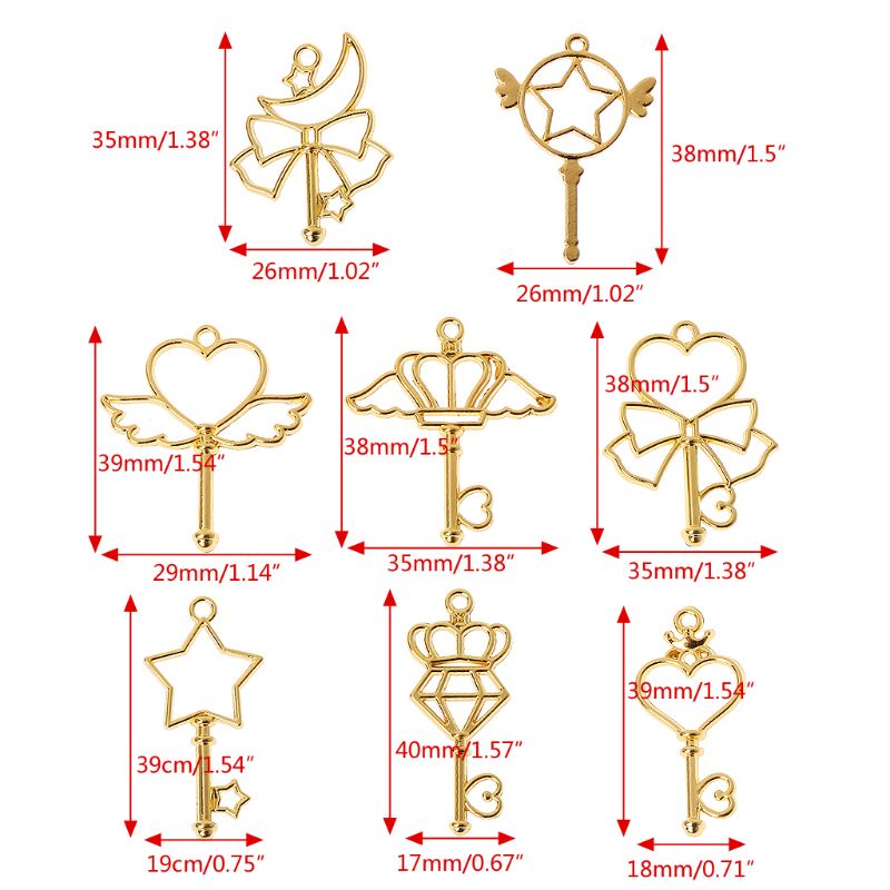 Bộ 8 Cây Đũa Hợp Kim Ma Thuật Hình Trái Tim Mở Bezel Charm Hoa Trống F