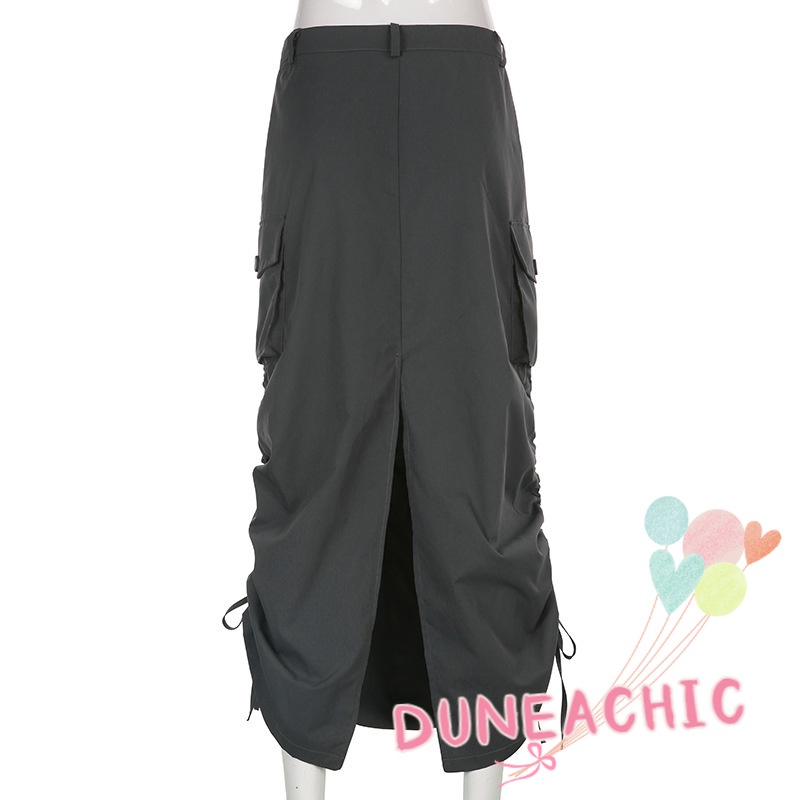 DUNEA Chân Váy Dáng Rộng Màu Trơn Phối Dây Rút Cá Tính Cho Nữ