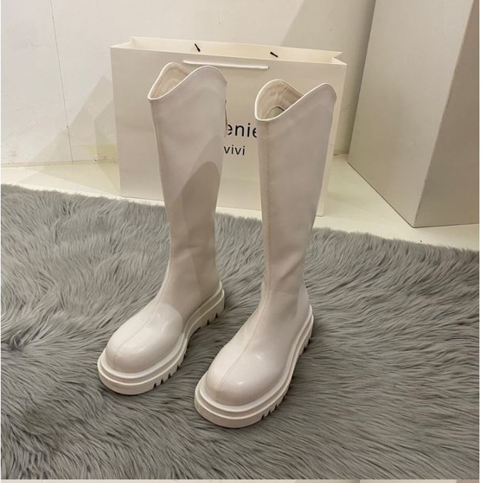 Bốt đùi cao cổ WOMENSTORY giày boots nữ cổ vát da PU mềm khóa sau boot mũi tròn đế dày 5 cm boost thời trang 589