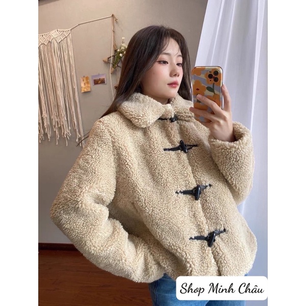 Áo khoác lông cừu khuy sừng Zarraaa, kèm ảnh thật